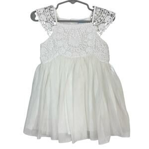 Edgehill Collection White Crochet Tulle Baby Girls Dress Size 12M